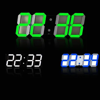 3D LED цифров часовник светещи нощен режим на яркост регулируема електронни настолни часовници 24/12 час дисплей будилник, с монтиран на стената лампа