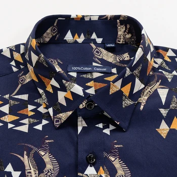4-цветен мъжки печатна риза 2019 Нова памук ежедневни Хавайски с дълъг ръкав свободни мъжки ризи марка плюс размер 7XL 8XL 9XL 10XL