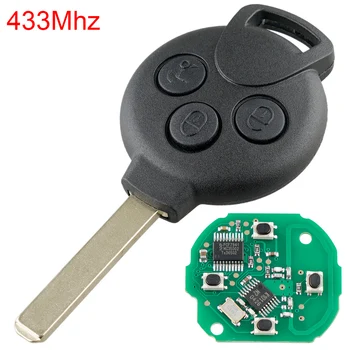 433 Mhz 3 бутона на автомобила дистанционно ключ за подмяна на ID46 чип, подходящи за Fortwo Mercedes Benz, Smart 451 2007 2008 2009 2010 2011 2012 2013