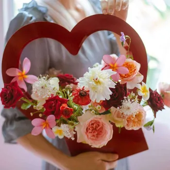 5/10Pcs Сърце Shape Portable Flower Box Bag packaging Paper Box For Wedding Party Decor Florist Handy Flower Gift Case