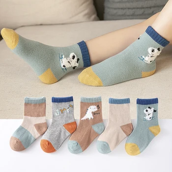 5 двойки/лот Детски чорапи животни памук динозавър куче чорапи за момичета, момчета, детски дишащи сладки есенни и зимни детски чорапи