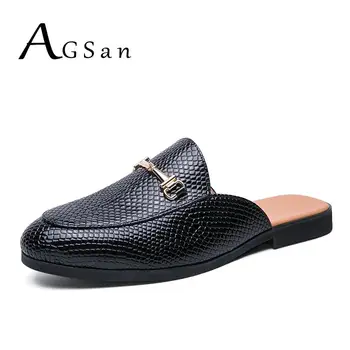 AGSan Men Mules дизайнерски обувки, мокасини за пушачи кожена мързелива обувки слипоны на равна подметка Обувки за шофиране лятна мода вечерни обувки за мъже