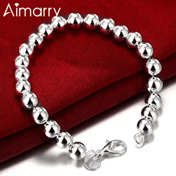 Aimarry 925 сребро 8 мм, елегантен топчета гривна-верига за жени Чар на партията сватба подаръци, Модни бижута