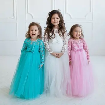 Baby Kid Момиче New Princess Дантела Dress Kids Flower Embroidery Dress For Girls Vintage Children Dresses Party Dress 1-6T