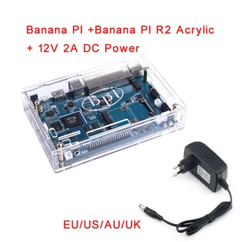 Banana Pi R2 BPI-R2 Quad-Core 2GB RAM, SATA WiFi Bluetooth 8GB eMMC demo Single Board+акрилен корпус+12V 2A DC Power