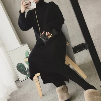 BGTEEVER ежедневното утепленное рокля пуловер за жени поло с дълъг ръкав Женски вязаное рокля midi пуловери жилетки рокля femme 2019