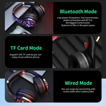 Bluetooth 5.0 слушалки мода графити слушалки безжични слушалки за телефон, PC, лаптоп поддръжка на жични TF FM с шумопотискане