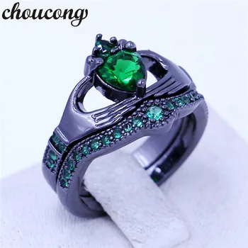 Choucong 4 цвята Камък жените claddagh пръстен 5A Циркон cz черното злато са пълни с годежен пръстен, сватбени комплекти пръстен за жени, мъже