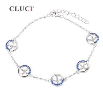 CLUCI 925 сребро перла гривна определяне на дамска мода сини Цирконы гривна жена на марката сребърни бижута SB061SB