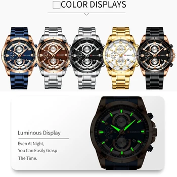 CURREN нови модни часовници мъжки Спортни кварцови часовници, мъжки часовници, луксозни часовници марка пълен стомана водоустойчив бизнес хронограф Relogio