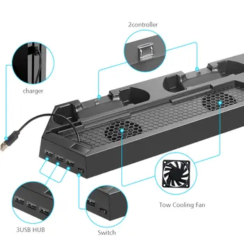 DOBE PS4 двойно зарядно устройство с долно оттичане контролер докинг станция за зареждане скоба поставка охлаждащ вентилатор, охладител за Playstation 4