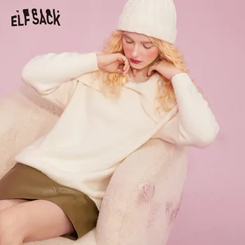 ELFSACK твърди чисти Лука деколте ежедневно пуловер плетени пуловери жени, 2020 есента реколта Japaness дами основни ежедневни меки върхове