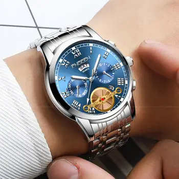 Fngeen мъжки часовник 2020 високо качество неръждаема стомана 30 м водоустойчив часовник бизнес кварцов мъжки часовник двоен луксозен календар човек