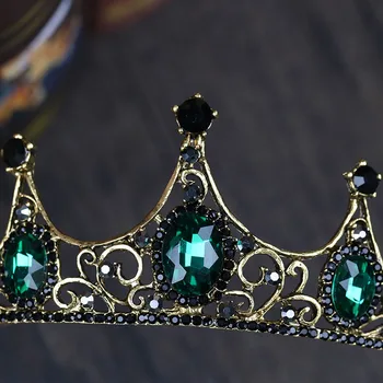 FORSEVEN малък бароков зелен кристал сватбената Корона бутик булката диадема шапки шапки сватбени аксесоари за коса, бижута BH