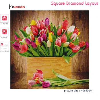 Huacan 5d Diamond Живопис Full Square Пробийте Flower Home Decoration аксесоари мозайка Лале картина от кристали