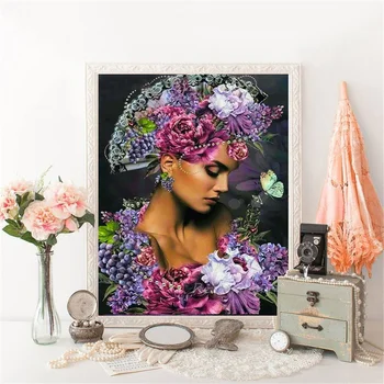 Huacan 5D САМ Diamond Живопис Full Square Woman Diamond Embroidery Sale Flower Mosaic Sale Wall Art