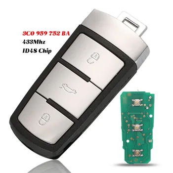 Jingyuqin 3buttons Smart Remote Car Key Fob за Volkswagen 3C0 959 752 BA 434 Mhz ID48 чип за VW Passat 3C B6 B7 Magotan CC