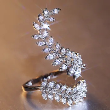 JM Fashion Leaf Opening Ring for Women Wedding Party нежен пръстен за пръстите на кубичен цирконий регулируем пръстен бижута