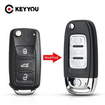 KEYYOU 10шт модифициран 3 бутон на дистанционното на ключа Shell Обръщане на подмяна е подходящ за VW Volkswagen Golf, Jetta Beetle, Polo Tiguan, Touran Case