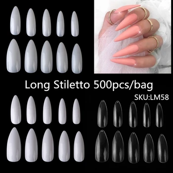 Lamemoria 500 бр. фалшиви нокти ковчег съвети за изграждане на нокти кликнете върху ноктите натурален прозрачен дълги балерина САМ фалшиви нокти пълно покритие на UNas Falsas