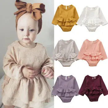 Lioraitiin 0-24 М 6 плътни цветове новородено момиченце дрехи с дълъг ръкав боди рокля памук и лен облекло облекло