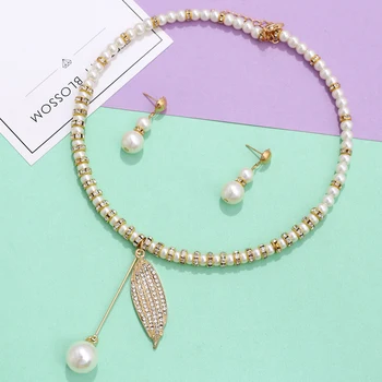 MINHIN High Grade Pearl Costume Jewelery комплекти за жени планински кристал, перли, златно колие колие обици набор от сватбени бижута