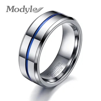 Modyle 2020 мода Тънка синя линия вольфрамовое пръстен сватба марка 8 мм волфрам карбид пръстени за мъже бижута