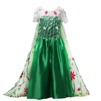 Muababy Елза 1&2 Принцеса рокли за момичета треска зелено цвете макси рокля зима халат коронацията на Кралица Ана рокля Елза облекло за партита