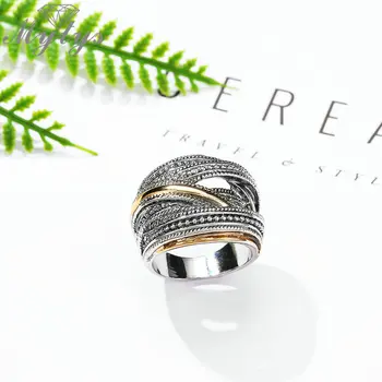 Mytys геометрична напречната линия Бар пръстен за жени стар сребърен кръст през пръстен офис бижута подарък за майка си R2029