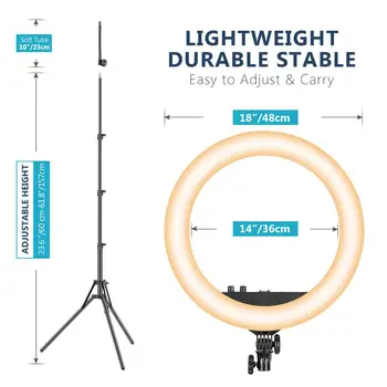Neewer RL-18II Bi-color 18-inch LED Light Ring with Stand 55W 3200-5600K Dimmable Light with Max. 61.8 inch Stand and Carry Bag