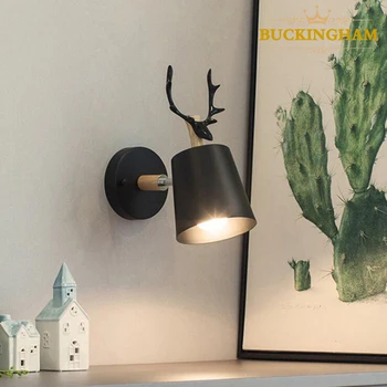 Nordic монтиран на стената лампа цветна карикатура оленьи рога спалня хол нощна стълбище детска стая E27 модерен стенен лампа