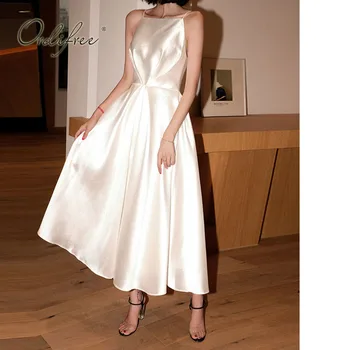 Ordifree 2021 Women Summer White Satin Party Dress Spaghetti Strap Секси без гръб Maxi Silk Slip Plus Dress Size XXXL
