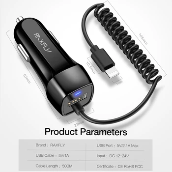 RAXFLY USB Car Charger With Micro USB Type C Lighting Cable Car Charging For iPhone X XR XSMax Car USB Adapter For Samsung S8 S9