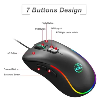RGB Осветление Define the game USB Wired 6400DPI Adjustable Gaming Mouse мишка безшумен ергономичен безшумен компютър за PC, лаптоп