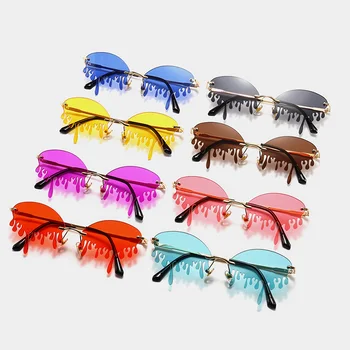 SHAUNA Ins популярни сълза форма слънчеви очила Жени уникални без рамки прозрачни виолетови, червени, сини цветни нюанси мъжете UV400