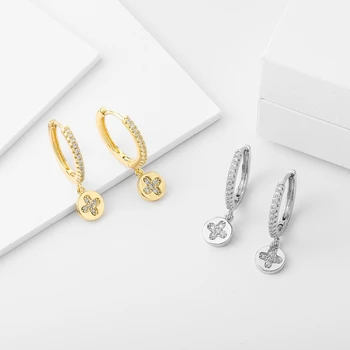 SIPENGJEL мода Cz Crystal геометричен кръг златен обръч обеци корейски стил четири листа сладки обеци за жени, бижута 2020