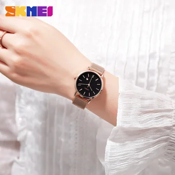 SKMEI кварцов дамски часовник модерни ежедневни дамски часовници е от неръждаема стомана водоустойчив horloges vrouwen Top Brand Luxury Clock 1530