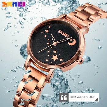 SKMEI луксозни кварцов дамски часовник Модерен дамски часовник каишка от неръждаема стомана водоустойчив дамски часовник Relogio Feminino