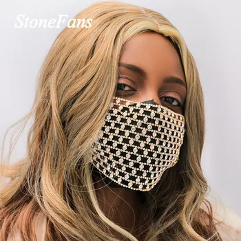 Stonefans Statment Bling планински кристал маска за лице за жени сладък декоративни маска луксозни бижута нощен клуб партия еластичен кабел за маски за лице