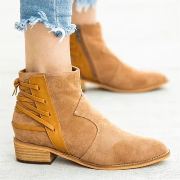 SunNY Everest есен и зима женски плюс размера на къси ботуши с дебела подметка, Ежедневни обувки на висок ток на мълния Size35-43
