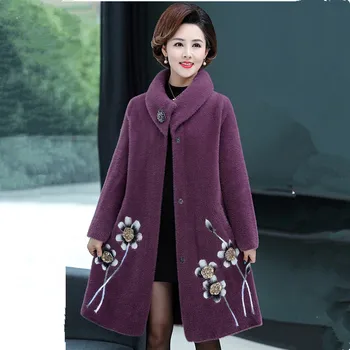 UHYTGF качеството на норка кашмир есен зима вълна палто жени бродирани благороден кашмир топло дълго яке дебели плюс размера на палтото 633