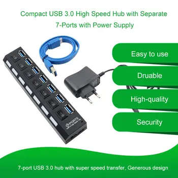 USB ХЪБ 3.0 4/7 портове Micro USB 3.0 ХЪБ на Дърва с адаптер на захранване USB Hab High Speed 5gbps USB Сплитер 3 ЦЕНТЪРА за КОМПЮТРИ 2 години