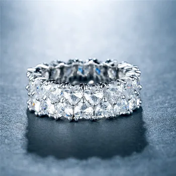 USTAR двоен ред сърце цирконий годежни пръстени за жени, мода бижута silver цвят обещание годежни пръстени женски Анель