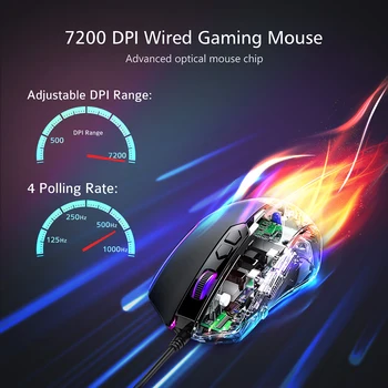 VicTsing T16 жичен детска мишката 8 програмируеми бутона 7200 dpi USB компютърна мишка Gamer мишка с RGB подсветка за преносими КОМПЮТРИ