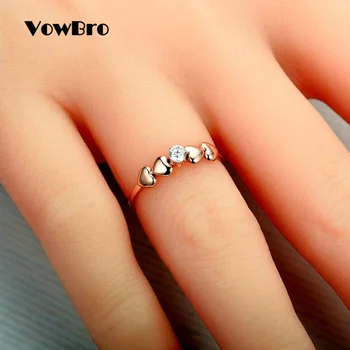 VowBro мода сърцето от неръждаема стомана, Дамски пръстени rose gold цвят на пръст бижута подарък за момичета