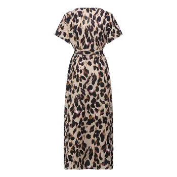 Womail рокля жената лято плюс размера на Леопард Print V-образно деколте с къс ръкав рокля тънък партия ежедневна мода ежедневно Нов 2019 А26