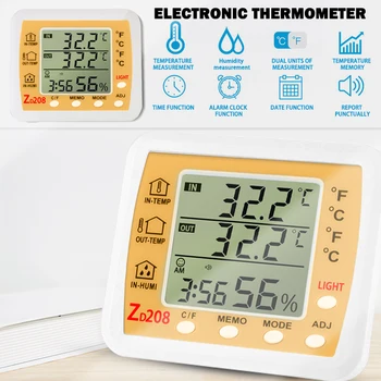 ZD208 термометър, влагомер манометър показател закрит метеорологичната станция автоматична електронна температура влажност монитор Часовник#3