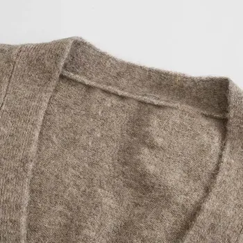 ZRN Women 2020 Vintage Fashion V образно деколте на пуловера плътен двубортный вязаный пуловер, жилетка с дълъг ръкав дамски стилни връхни дрехи
