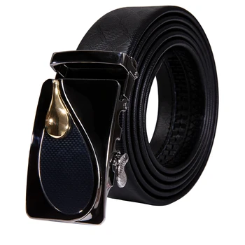 Бари.Уанг Men Belt дизайнерски черен колан от естествена кожа, златна обтегач автоматична плъзгаща обтегач мъжки колан за бизнес