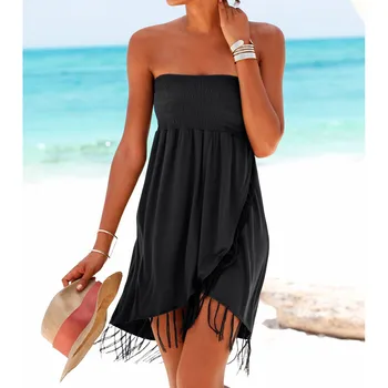 Безплатно щраус лято дамски топ с ресни рокля Плаж, Крайбрежен почивка на плажа Desses плътен цвят мода всекидневният секс рокля